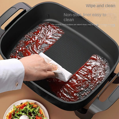 Electric Ceramic Non-Stick Pot 12x12 Inch 1500W Square Skillet with Glass Lid Adjustable for Home Cooking, Dining and Outdoor Meals