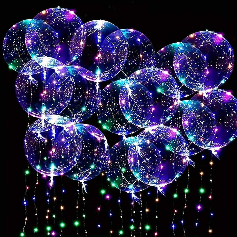 Party Decorations 20-Piece Clear Bobo Balloon Kit with LED String Lights and Six Light Color Options