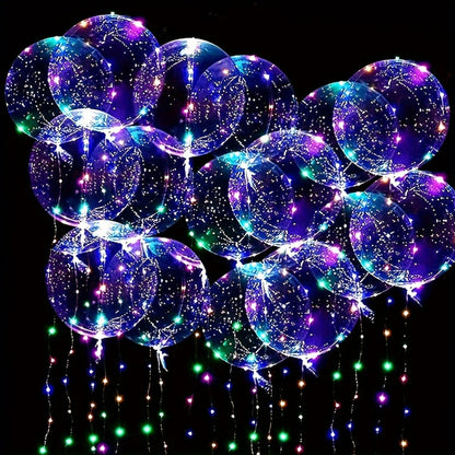 Party Decorations 20-Piece Clear Bobo Balloon Kit with LED String Lights and Six Light Color Options