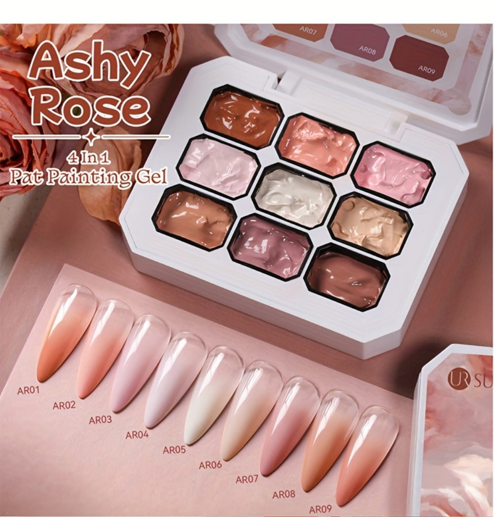 Gel Nail Polish 4-in-1 Nine-Color Palette for Ombre, Stamping, Painting and Powder Nail Art