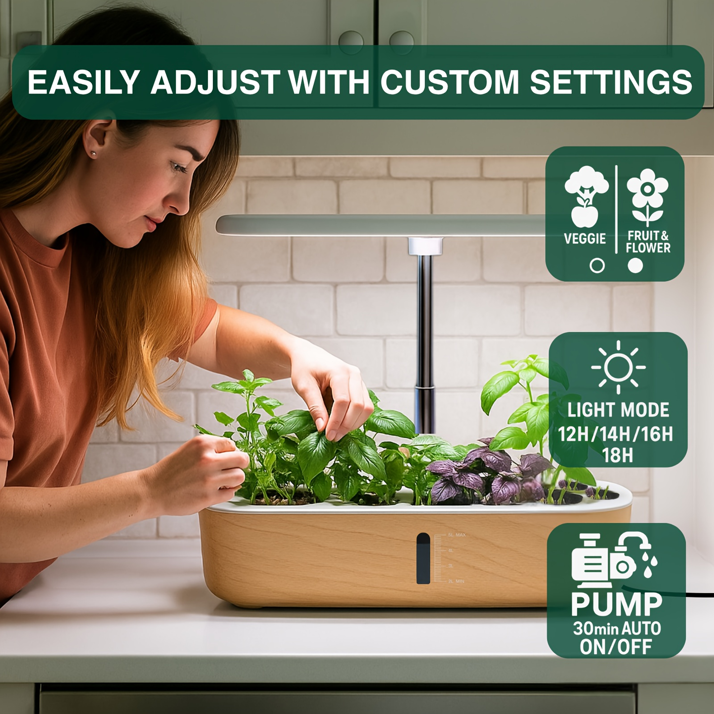 Hydroponic Garden Kit 14-Pod with LED Grow Light – Smart Timer, Quiet Pump & 1.32 Gal Tank, 75-Piece Indoor Herb Garden System