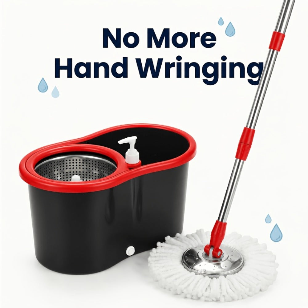 Spin Mop and Bucket Set 360° with 4 Microfiber Mop Heads – Wringer Bucket Floor Cleaning Kit for Hardwood Tile Laminate