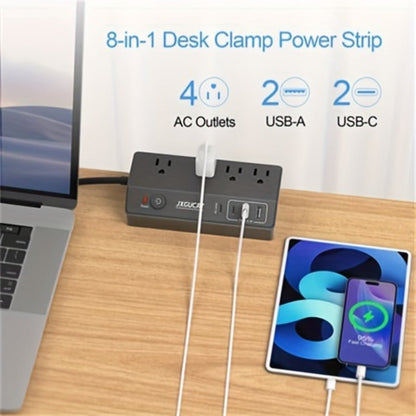 Desk Clamp Power Strip with USB-C PD 20W Fast Charging - 4 AC Outlets 4 USB Ports Surge Protector for an Everyday Personal Care Routine