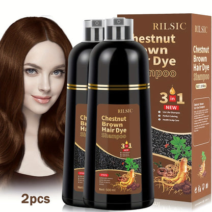 Grey Hair Coverage Shampoo 2 Pack 3-in-1 Herbal Hair Dye Kit with Plant-Based Squalane Colors for Bath Time, Home Spa and Personal Care
