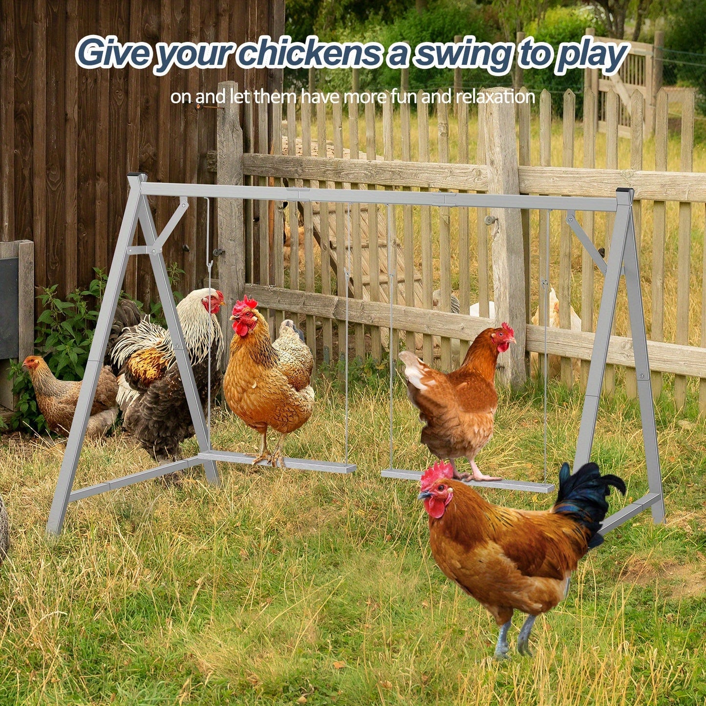Chicken Swing Coop Toy Metal Perch for Backyard Hens Roosters Parrots Rabbits Promotes Exercise Balance for Garden, Patio and Yard Use