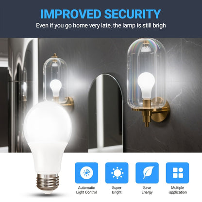 Outdoor Light Bulbs Dusk to Dawn, A19 E26 LED Sensor Bulb 9W 60W Equivalent 800LM 5000K Daylight White, Auto On Off Photocell Smart Sensor