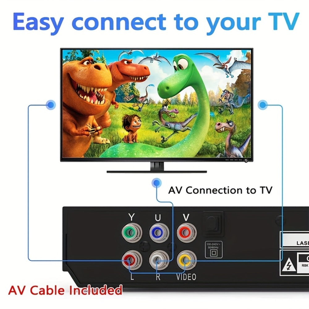 1080P Full Region DVD Player for Elderly, HD AV Output USB Direct Read Smart Error Correction, Easy Home DVD Player with Remote Control