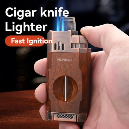 Cigar Torch Lighter with V-Shaped Cigar Cutter Built-in Clip Dual Windproof Jet Flame Visible for Entryways, Bedrooms and Living Spaces