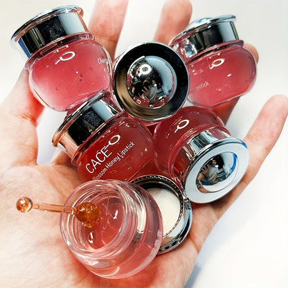 Lip Gloss Set by CACE with 6 Round Glossom Honey Lip Color Pots, Red Tones and Individual Applicators