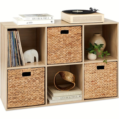 Water Hyacinth Storage Baskets 11in – Handwoven Stackable Cube Baskets for Shelves Closet Laundry, Natural Wicker Organizer Bins