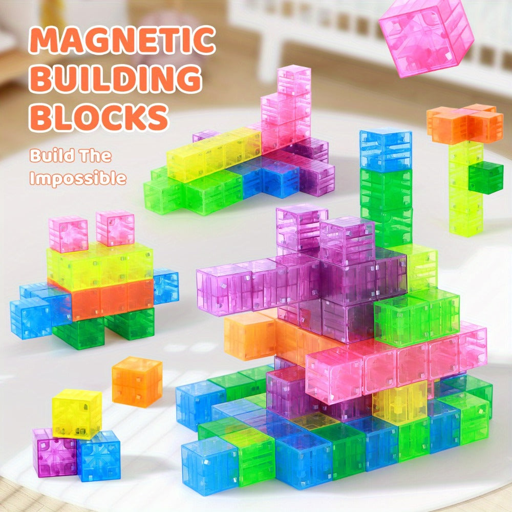 Magnetic Building Blocks 100pcs Colorful Transparent Cube Construction Set, Creative STEM Physics Learning Toy for Boys & Girls