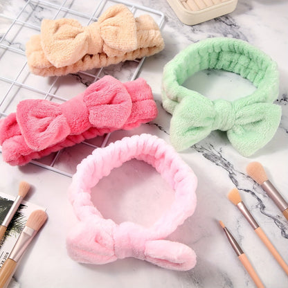Spa Headbands for Washing Face 52 Pack Bulk Set – Soft Coral Fleece Bow Headband in 13 Colors for Women Skincare Makeup Shower Facial