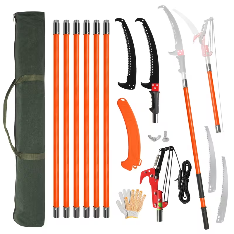 26FT Manual Pole Saw with Pruner & Bag for Garden, Patio and Yard Use, with the Listed Configuration