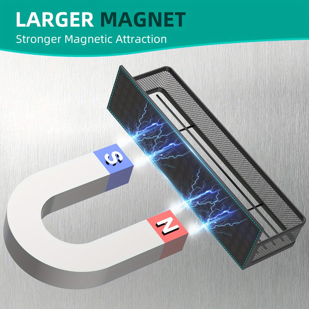 Kitchen Organizer Magnetic Refrigerator Shelf 4-Piece Set with Hooks for Metal Appliance Surfaces