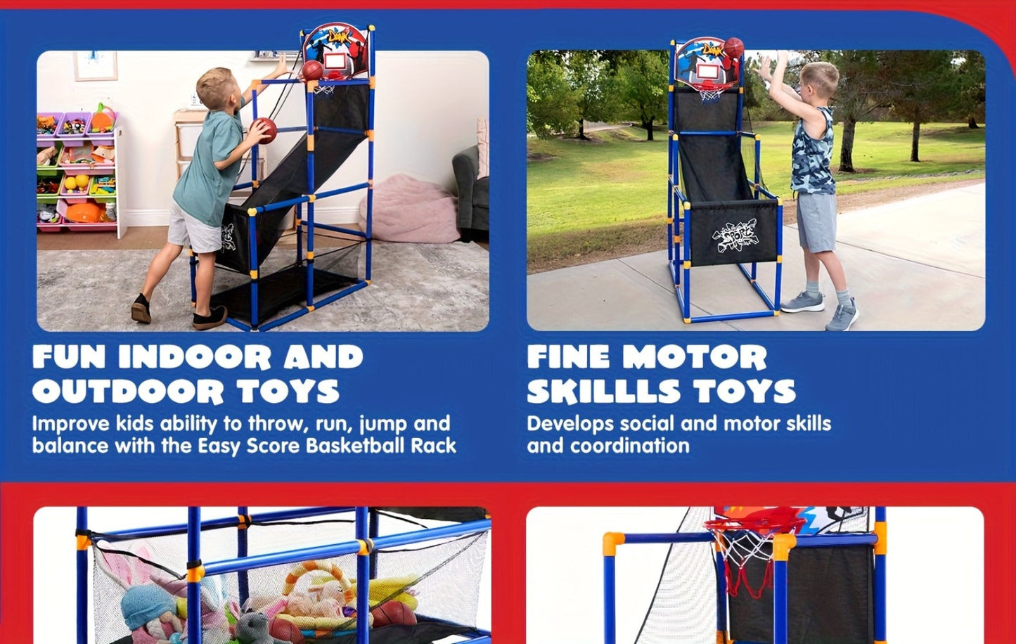 Kids Adjustable Basketball Hoop Set Arcade-Style Stand 4 Balls Air Pump with the Listed Color, Size or Set Options for Everyday Use
