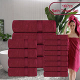 16pcs wine red bath towel set