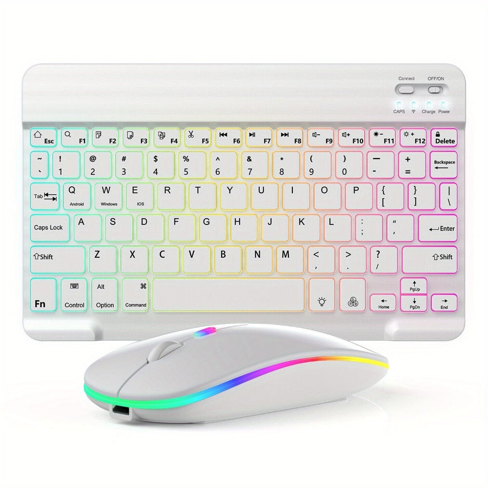 Wireless RGB Backlit Gaming Keyboard and Mouse Combo with Mouse Pad, 10-Inch Portable Keyboard Mouse Set for PC iOS Android Tablets