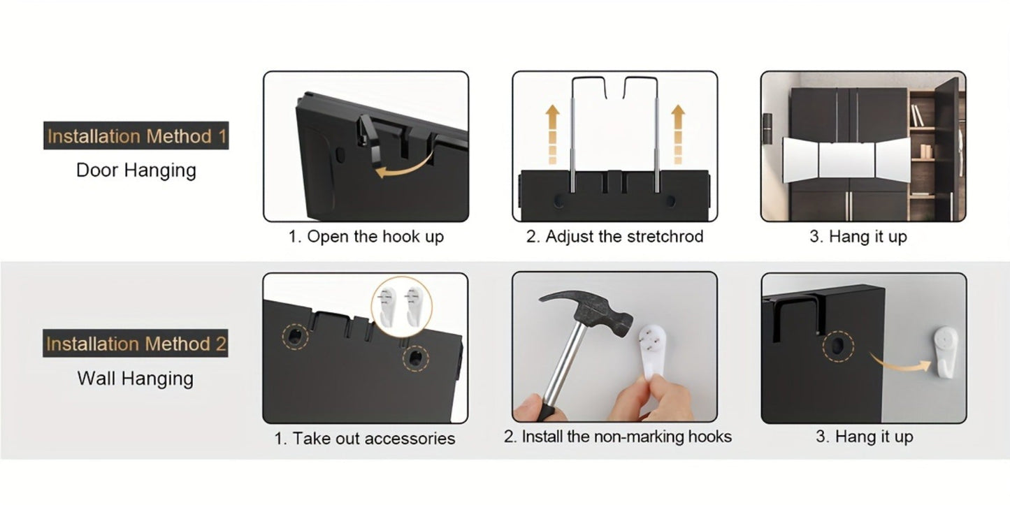 3-Way Self Haircut Mirror with LED Light & Accessories – 360° View Anti-Fog HD Glass, Height Adjustable Door Wall Table Mount