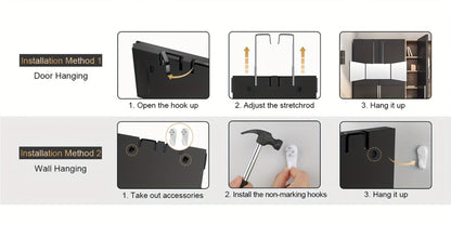 3-Way Self Haircut Mirror with LED Light & Accessories – 360° View Anti-Fog HD Glass, Height Adjustable Door Wall Table Mount