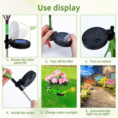 Solar Garden Lights 2-Pack Peony Flower Stakes, 84 LEDs, IP65 and Four Bloom Colors for Yard Decor