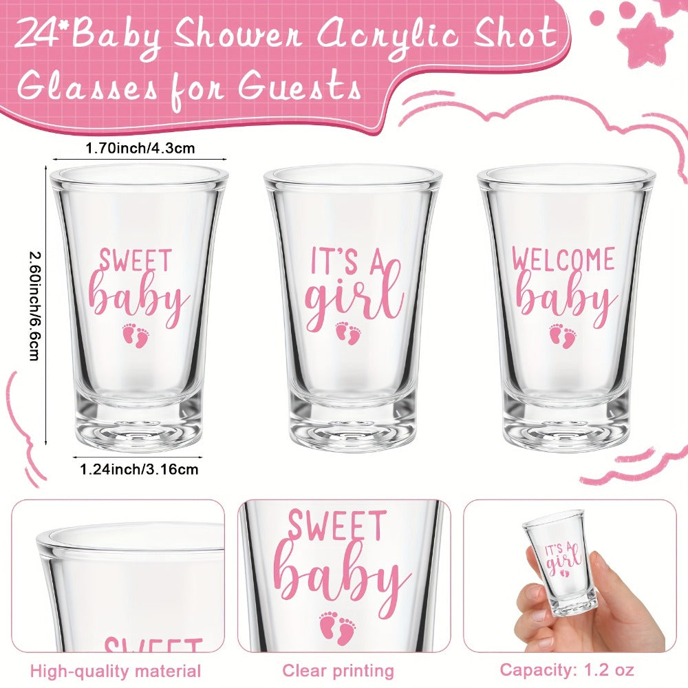 Baby Shower Party Favors, 96-Piece Set for 24 Guests with Shot Glasses, Bottle Openers, Thank You Tags and Organza Bags