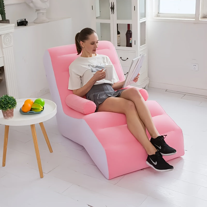 Portable S-Curve Inflatable Recliner Chair in Coffee Brown or Pink for Indoor and Outdoor Lounging