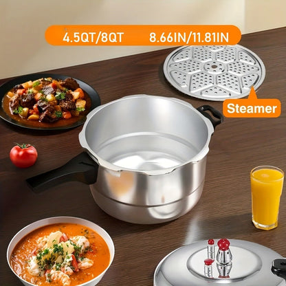 Aluminum Pressure Cooker Stovetop - 4.5Qt & 8Qt with Exhaust Valve & Multiple Safety Protections
