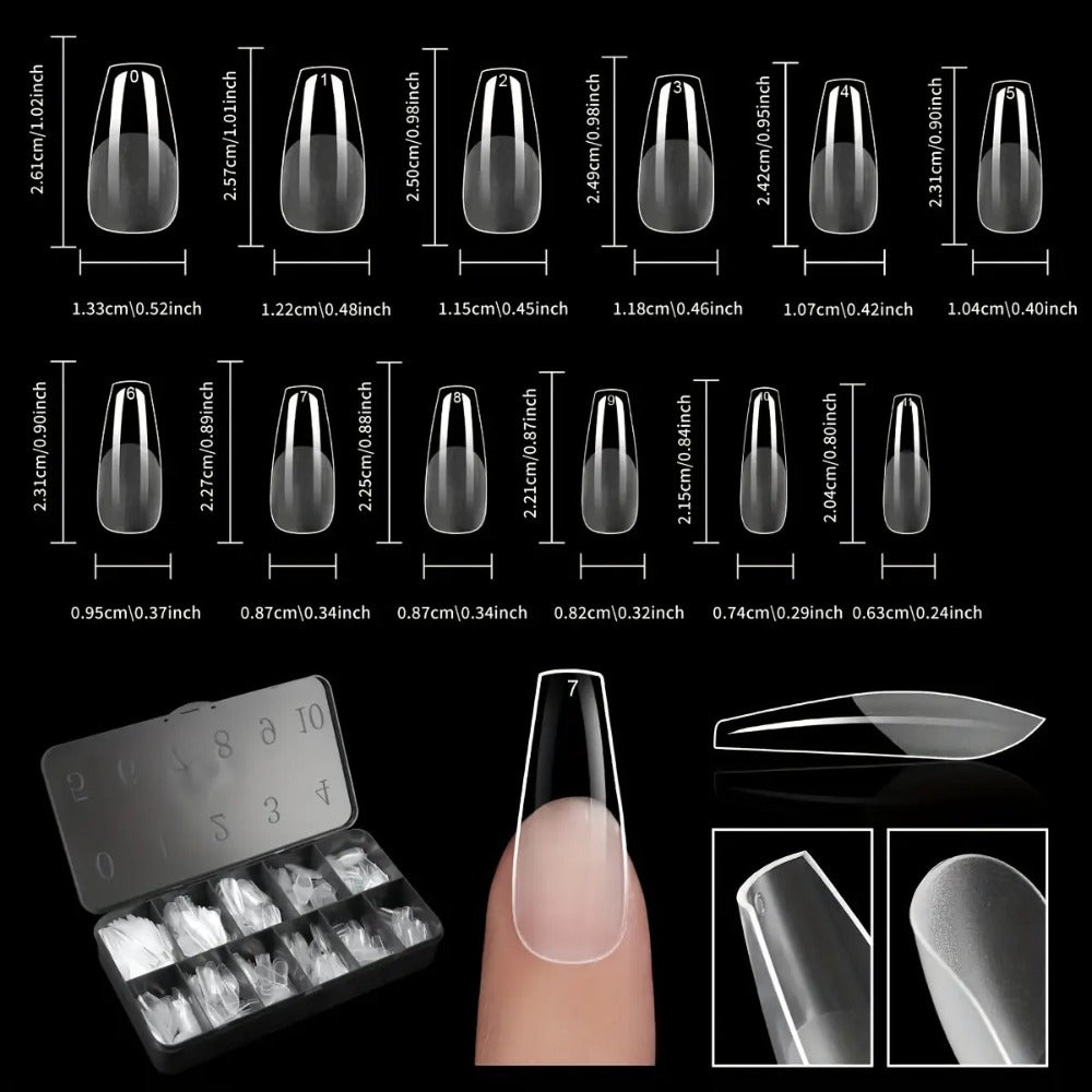 Gel Nail Tips 600 Pieces Clear Crystal Full Cover Nail Extensions – Almond Oval Coffin Stiletto Square Short Medium Long Soft Gel False