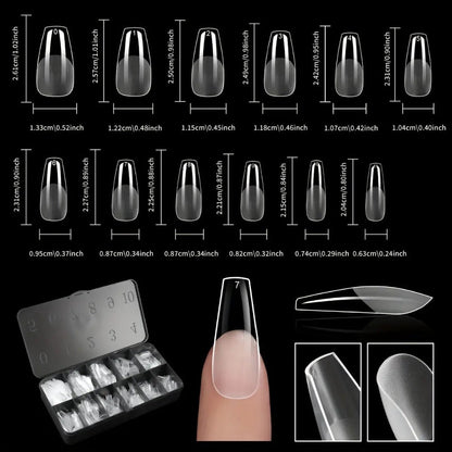 Gel Nail Tips 600 Pieces Clear Crystal Full Cover Nail Extensions – Almond Oval Coffin Stiletto Square Short Medium Long Soft Gel False