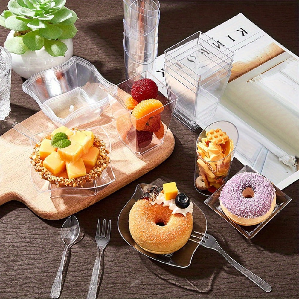 Disposable Tableware Set 400pcs Clear Dessert Plates Cups Forks Spoons Party Supplies for Entryways, Bedrooms and Living Spaces