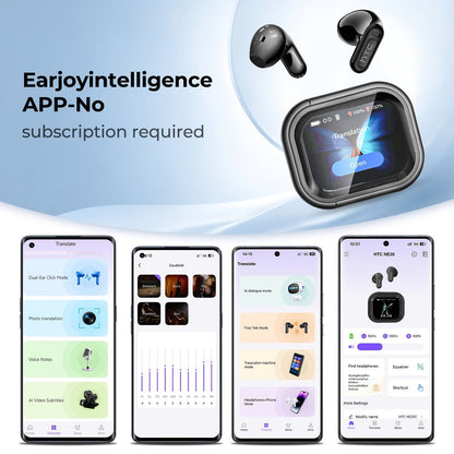 AI Translation Earbuds with Color Touchscreen Charging Case in Black or White and Five Bundle Options