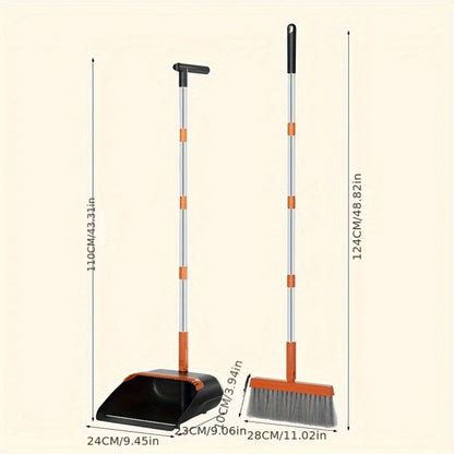 Folding Broom and Dustpan Set with Sectioned Handle, Rotating Head and Nine Blue, Orange or Khaki Checkout Options