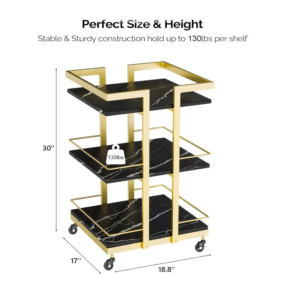 Three-Shelf Rolling Salon Trolley with Side Handles, Locking Casters and Four Color Configurations