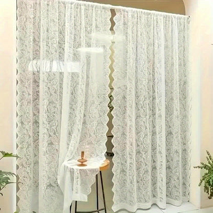 Sheer Curtain Rod Pocket Floral Lace Semi-Sheer Window Panel for Living Room Bedroom Kitchen Bathroom, 100% Polyester, Machine Washable