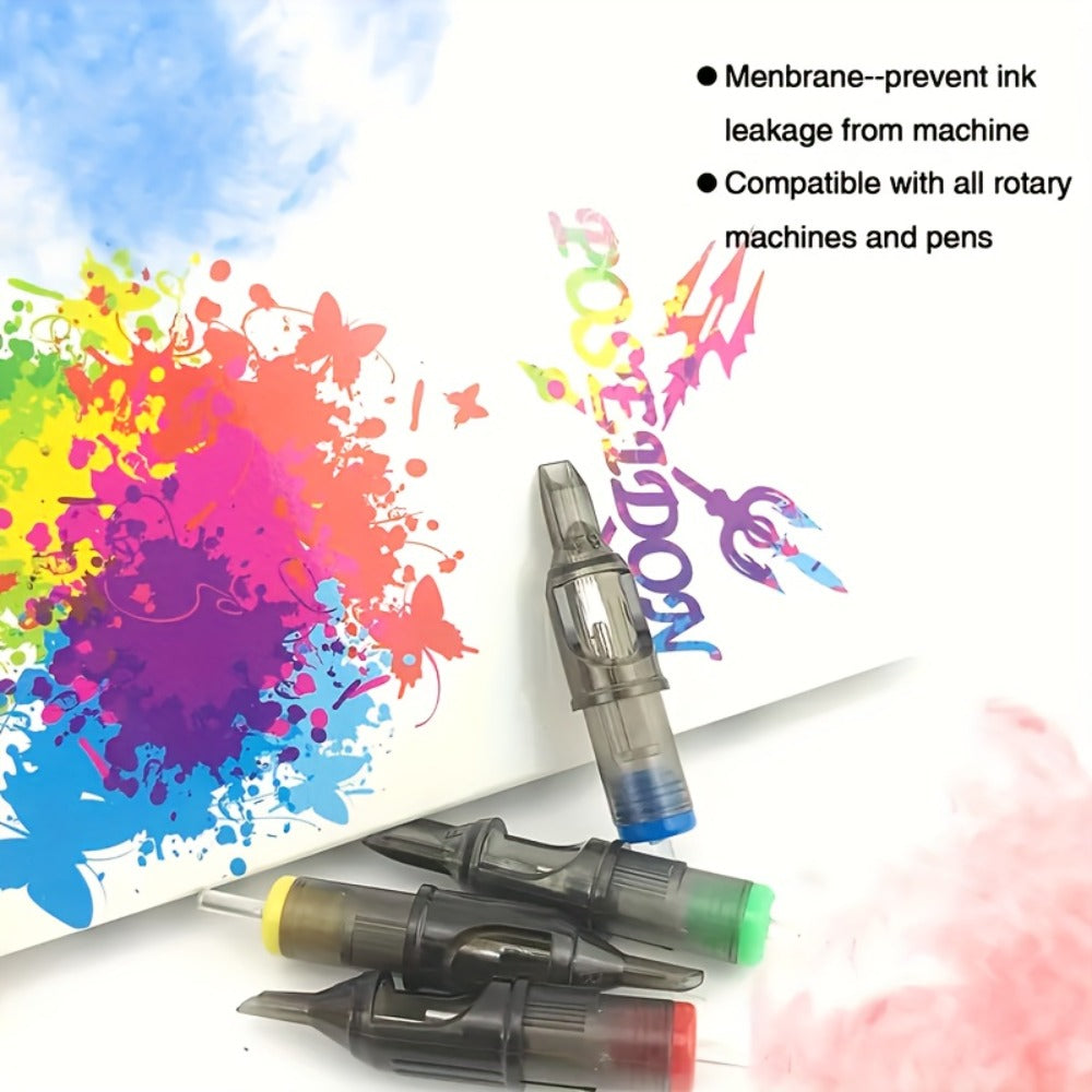 Round Liner Tattoo Cartridge Needles 50pcs Assorted - #10 Bugpin & #12 Standard 3RL 5RL for Temporary Body Art, Festivals and Costumes