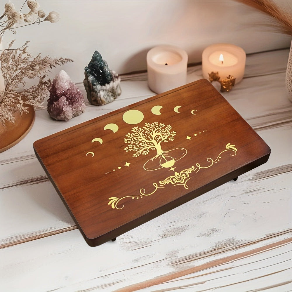 Crystal Display Stand Wooden Divining Table for Meditation Altar Witchcraft Decor - Bohemian Spiritual Tabletop Organizer for Crystals