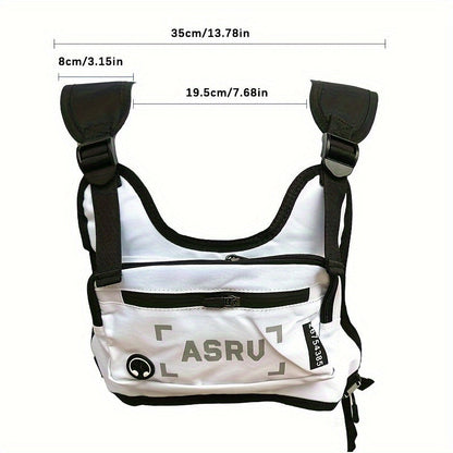 Contrast-Trim Running Vest Chest Pack with Adjustable Harness, Zipper Pockets and White or Black Choice