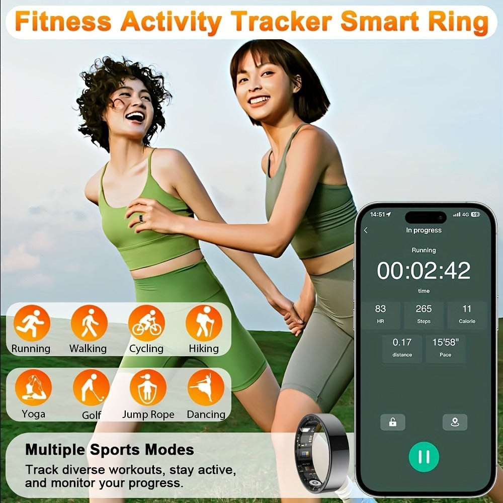 Health Monitoring Smart Ring with Heart Rate HRV Sleep Tracking, Steps Calories Body Temp & Menstrual Cycle – Bluetooth 5.3, iOS & Android