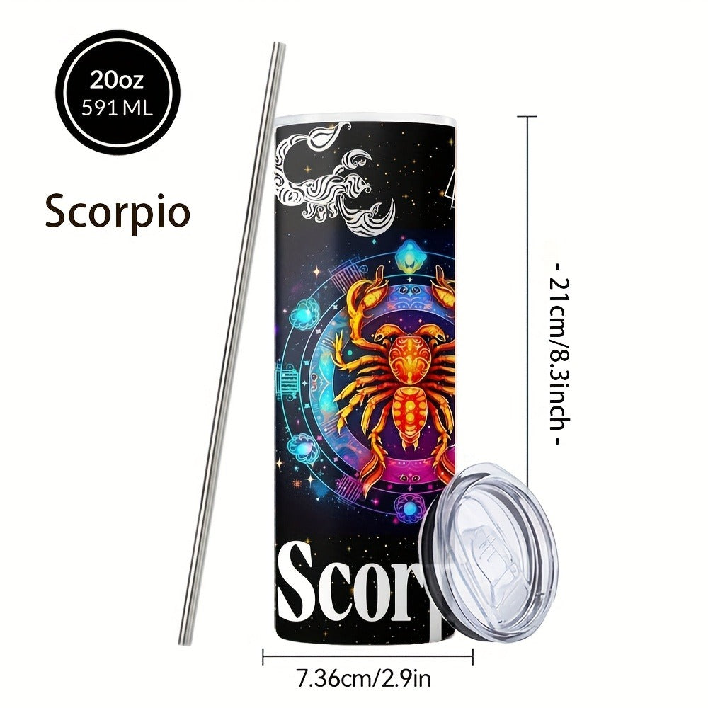 Insulated Tumbler 20oz Zodiac Horoscope 304 Stainless Steel with Lid, Straw and 12 Sign Choices