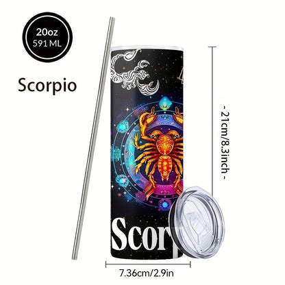 Insulated Tumbler 20oz Zodiac Horoscope 304 Stainless Steel with Lid, Straw and 12 Sign Choices