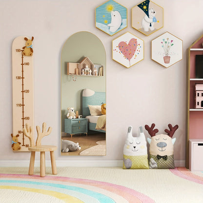 Full Length Mirror 59"x16" Arched Leaning Wall Mirror, Aluminum Alloy Thin Frame, Vertical or Tilted, Black & Gold