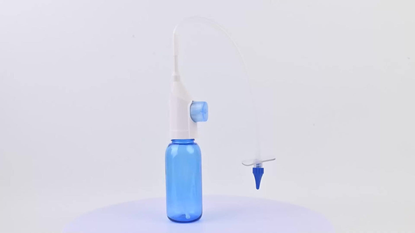 Blue Manual Ear Irrigation Kit with Squeeze Bottle, Separate Catch Cup and Multiple Pictured Tip Shapes