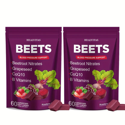Beet Root Gummies for Blood Pressure & Heart Health with CoQ10 Vitamin B12 B6 Grapeseed Extract