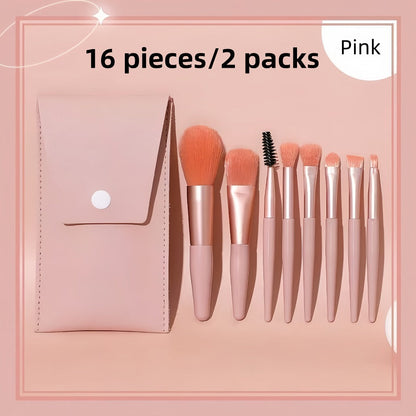 Makeup Brush Set 16pcs Complete Face Brush Kit – Blush Powder Eyeshadow Contour Brow & Lip Brushes, Soft Blendable Fragrance-Free Portable