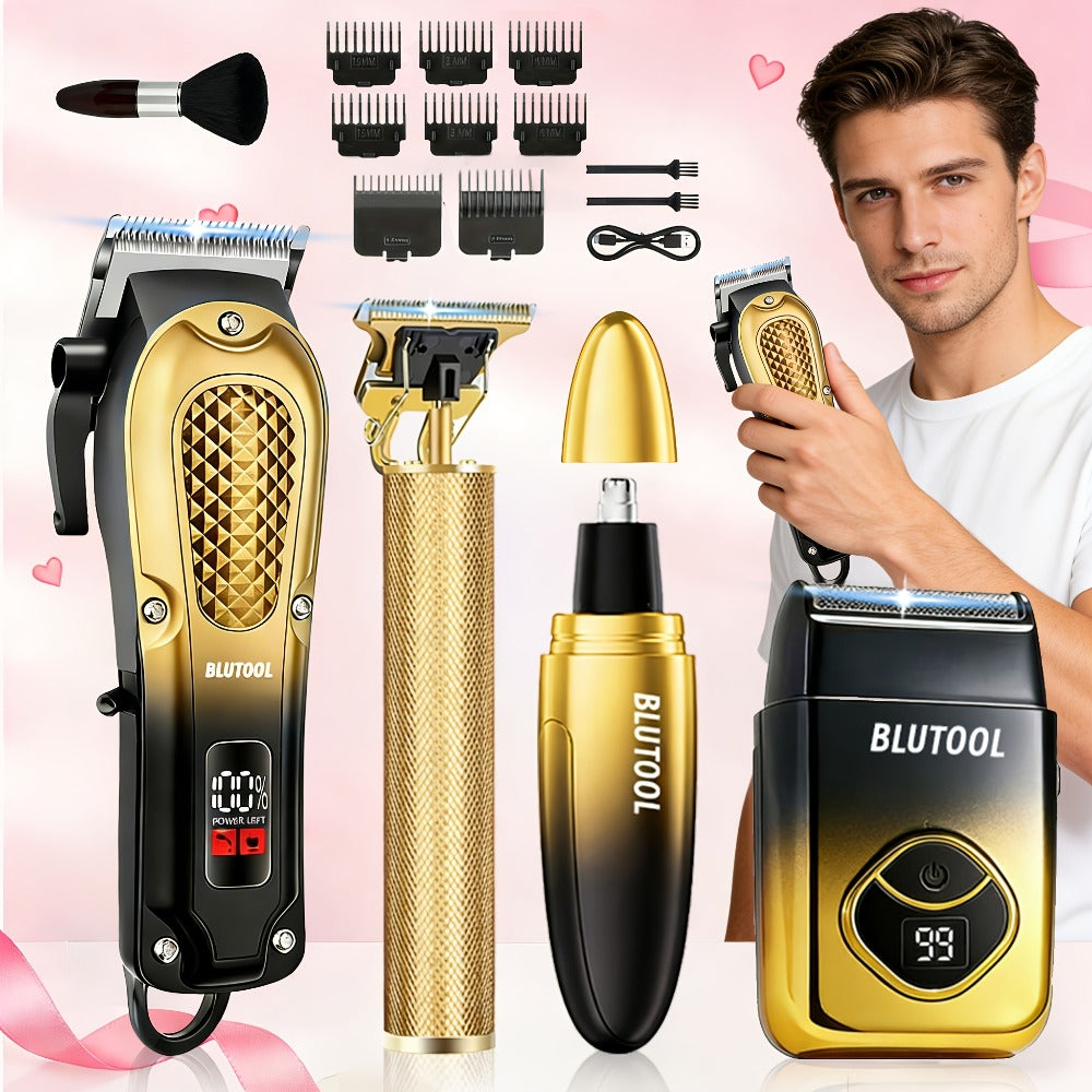 Electric Hair Trimmer & Beard Shaver Set for Men - Professional Rechargeable Hair Clipper with LED Display