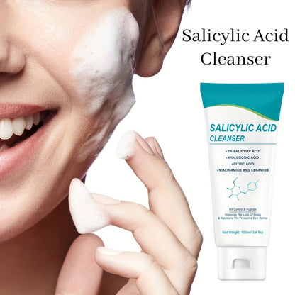 Salicylic Acid Facial Cleanser Gel, Deep Cleansing & with Hyaluronic Acid, Non-Comedogenic, Paraben-Free