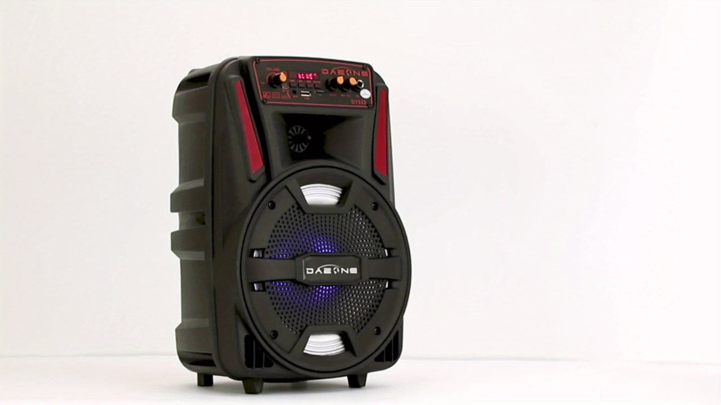 8-Inch Bluetooth Party Speaker with LED Lights & Wired Microphone, TWS Stereo Bass Boost, FM Radio