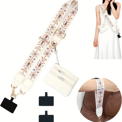 Phone Lanyard Crossbody Strap with Zipper Pouch & Beaded Charm Adjustable Hands-Free Cell Phone Shoulder Strap