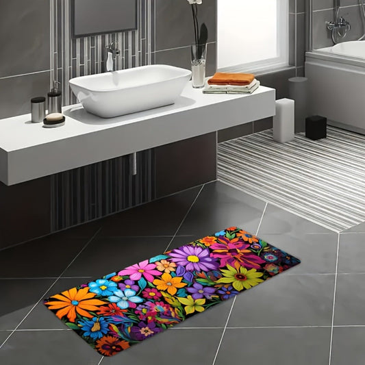 Kitchen Mat Floral Design, Rectangular Rug, 100% Polyester Floor Mat for Kitchen, Bathroom, Laundry Room
