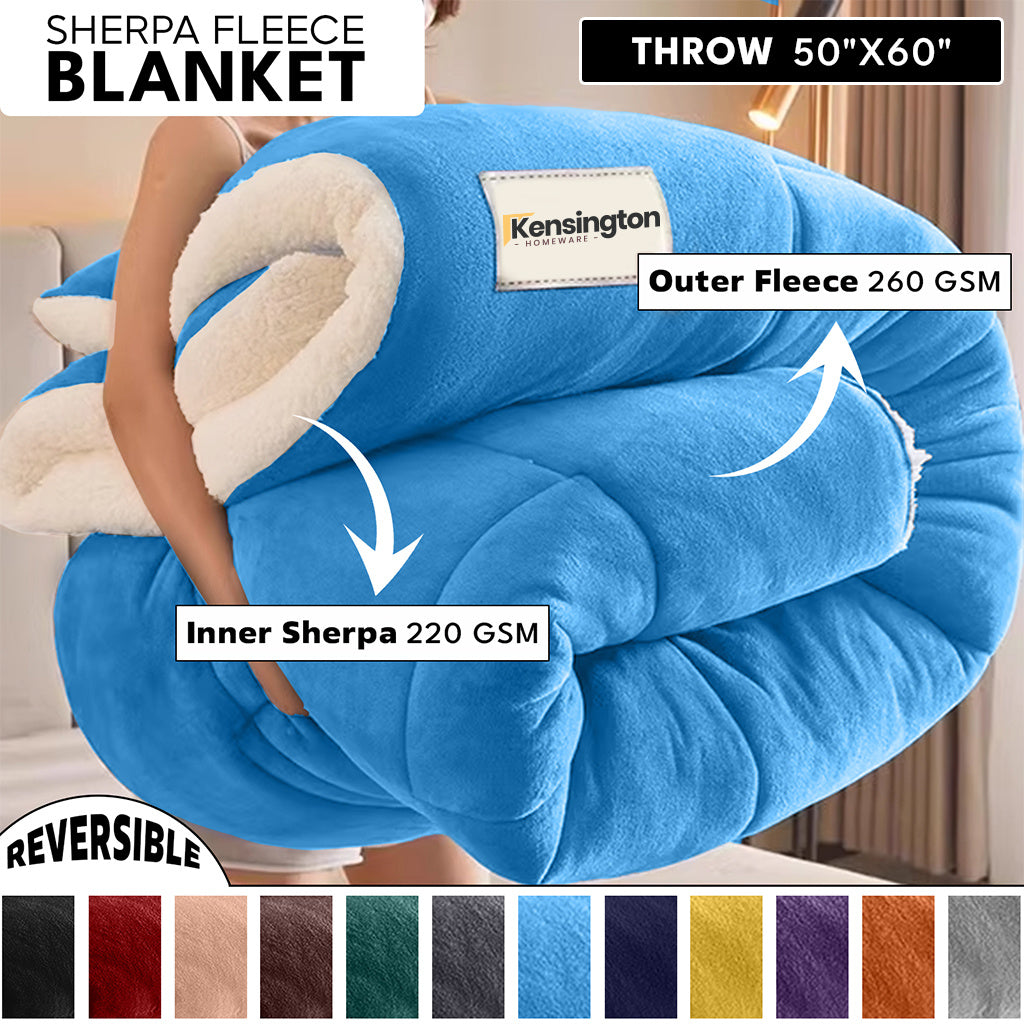 480GSM Sherpa Fleece Blanket, Double-Sided Heavy Throw for Couch, Bed & Travel, Reversible All Season